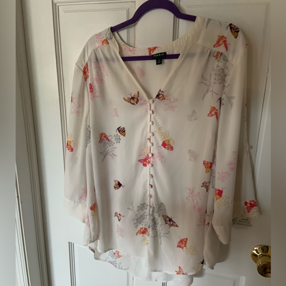 Torrid Georgette White Butterfly Blouse